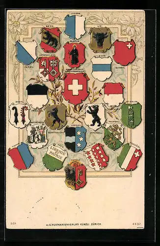 AK Schweiz, Schweizer Wappen, Zug, Luzern, Schwyz, Appenzell, Schaffhausen u. a.