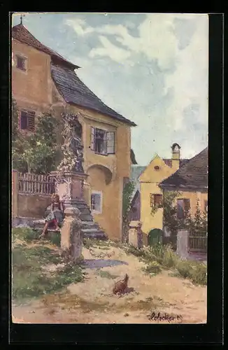 Künstler-AK E.F. Hofecker: Rossatz, Ortspartie