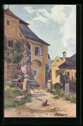 Künstler-AK E.F. Hofecker: Rossatz, Ortspartie