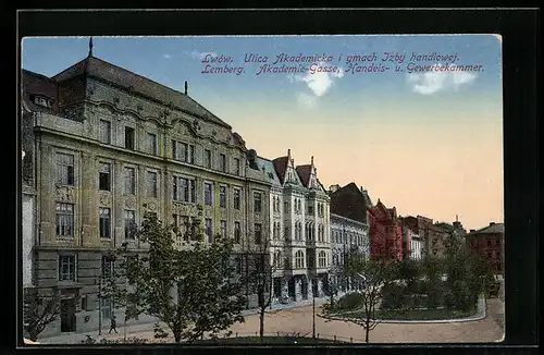 AK Lwów / Lemberg, Akademie-Gasse, Handels- und Gewerbekammer