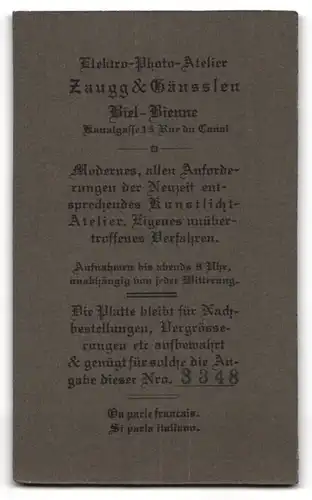 Fotografie Zaugg & Gänsslen, Biel, Kanalgasse 15, Bürgerlicher junger Herr mit kurzem Haar im Anzug