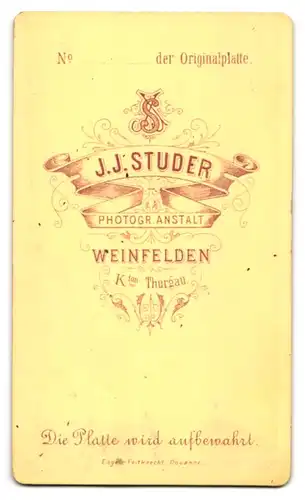 Fotografie J. J. Studer, Weinfelden, Bürgerliche Dame mit gebundenem Haar in elegantem Kleid