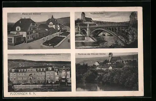 AK Plochingen a. N., Partie am Bahnhof, Neckarbrücke