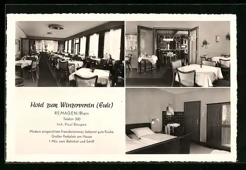 AK Remagen /Rhein, Innenansicht Hotel zum Winzerverein