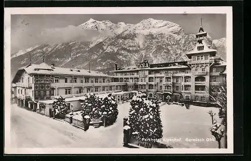 AK Garmisch Obb., Parkhotel Alpenhof im Winter