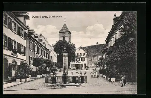 AK Kandern, Marktplatz mit Passanten