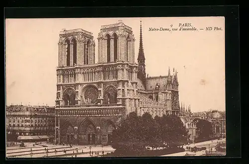 AK Paris, Cathédrale Notre-Dame, Vue d`ensemble