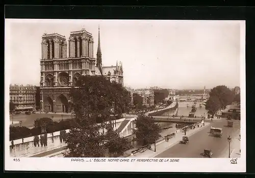 AK Paris, Cathédrale Notre-Dame, Perspective de la Seine