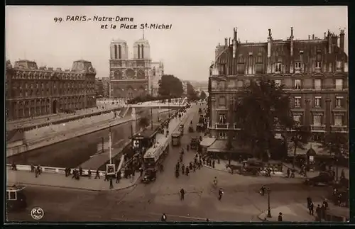 AK Paris, Cathédrale Notre-Dame et la Place St.-Michel
