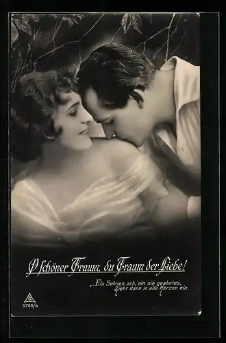 Foto-AK Photochemie Berlin Nr. 5706 /4: O Schöner Traum, du Traum der Liebe, Mann küsst Frau auf Schulter