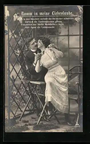 Foto-AK Photochemie Berlin Nr. 5249: Komm in meine Liebeslaube, Wenn in den Büschen verliebt...