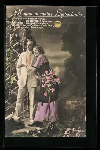 Foto-AK Photochemie Berlin Nr. 7941: Komm in meine Liebeslaube, Pärchen in vertrauter Pose