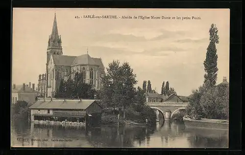 AK Sablé-sur-Sarthe, Abside de l`Eglise Notre-Dame et les petits Ponts