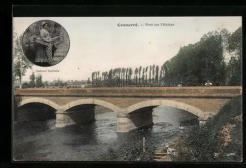 AK Connerré, Pont sur l`Huisne, Costume Sarthois