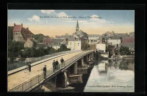 AK La Suze, Vue generale, Pont et Vieux Chateau