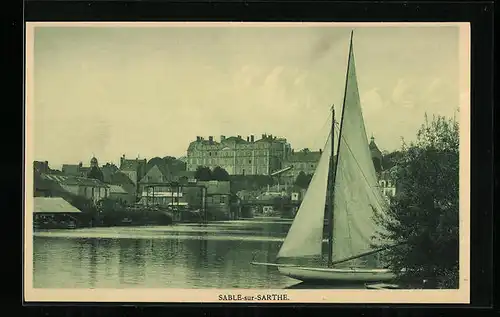 AK Sable-sur-Sarthe, Flusspartie mit Segelboot