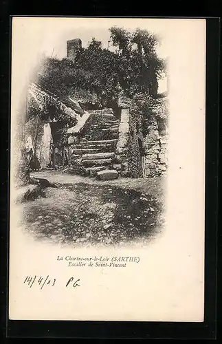 AK La Chartre-sur-le-Loir, Escalier de Saint-Vincent
