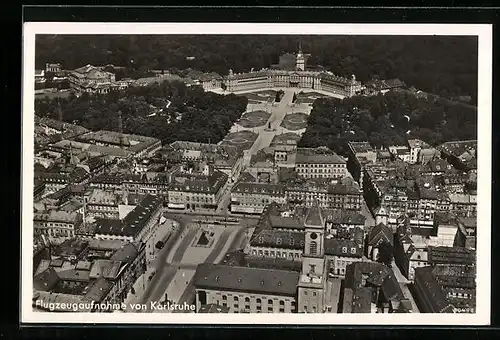 AK Karlsruhe, Gesamtansicht, Flugzeugaufnahme