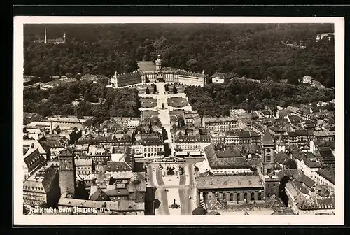 AK Karlsruhe, Teilansicht, Flugzeugaufnahme