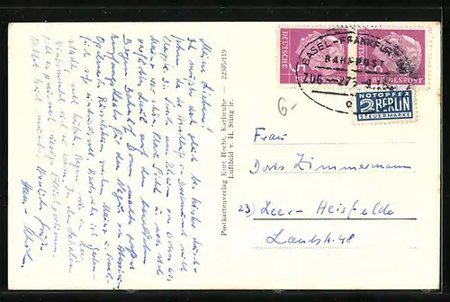 AK Karlsruhe, Teilansicht, Flugzeugaufnahme