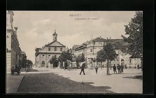 AK Rastatt, Kaiserstrasse mit Rathaus