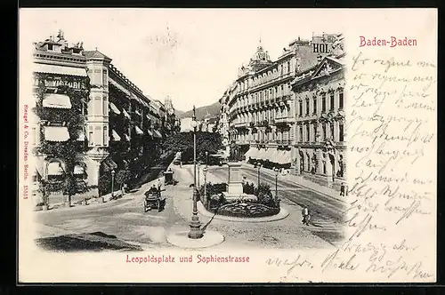 AK Baden-Baden, Leopoldsplatz und Sophienstrasse