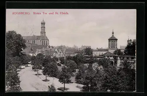 AK Augsburg, Blick auf Rotes Tor und St. Ulrich
