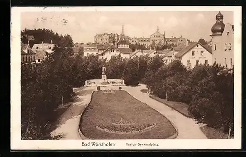 AK Bad Wörishofen, Ortsansicht mit Kneipp-Denkmalplatz