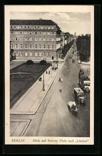 AK Berlin, Blick auf Pariser Platz und Linden