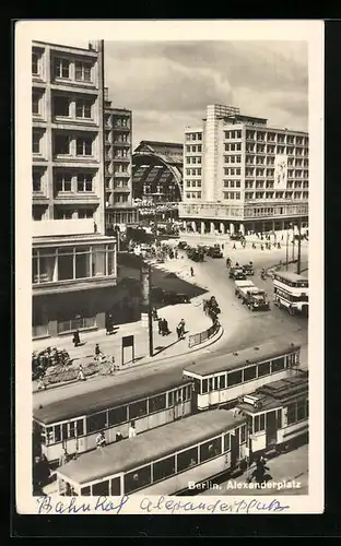 AK Berlin, Alexanderplatz mit Strassenbahnen
