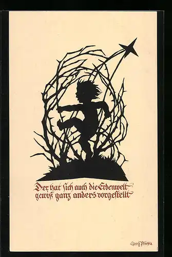 Künstler-AK Georg Plischke: Scherenschnitt, Der hat sich auch due Erdenwelt gewiss ganz anders vorgestellt