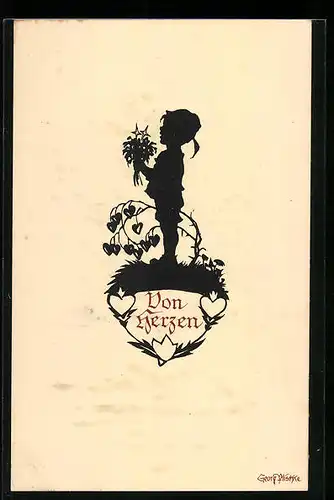 Künstler-AK Georg Plischke: Von Herzen, Knabe mit Blumenstrauss