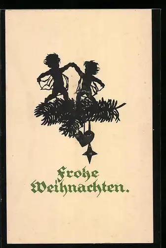 Künstler-AK Georg Plischke: Frohe Weihnachten, zwei Engel tanzen auf einem Tannenzweig