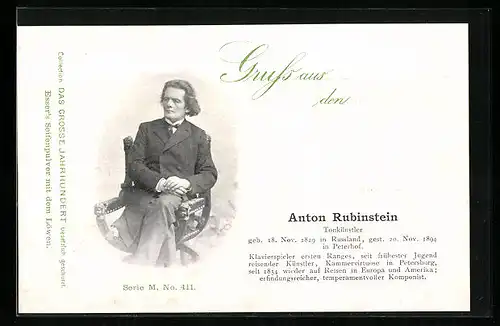 AK Tonkünstler Anton Rubinstein elegant auf einem Stuhl sitzend