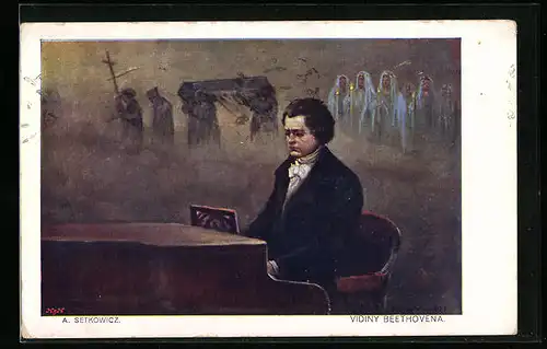 Künstler-AK Beethoven am Klavier, Vidiny Beethovena