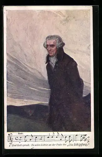 AK Komponist Joseph Haydn, Noten- und Textzeile Die Schöpfung