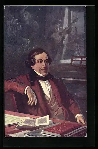 Künstler-AK Komponist G. Rossini composant Le Barbier de Séville