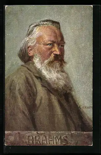 Künstler-AK Portrait des Komponisten Brahms