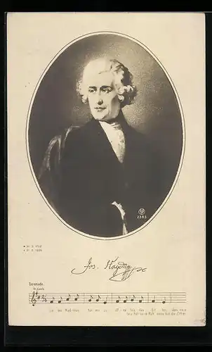 AK Portrait des Komponisten Jos. Haydn, Text- und Notenzeile