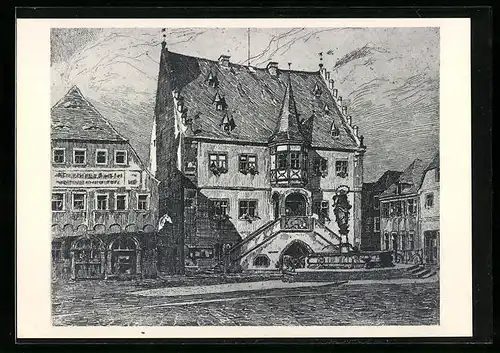 Künstler-AK Volkach a. Main, Blick auf Rathaus 1543