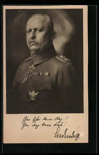 AK Erich Ludendorff in Uniform mit Orden