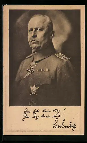 AK Erich Ludendorff in Uniform mit Orden