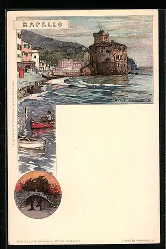 Künstler-AK Manuel Wielandt: Rapallo, Uferpartie, Brücke