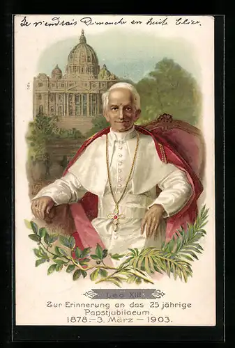 Lithographie Papst Leo XIII., 25 jähriges Jubiläum 1903