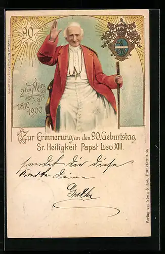 Lithographie Papst Leo XIII., Erinnerung an den 90. Geburtstag 1900