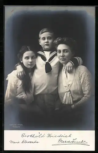 AK Berthold Friedrich, Marie Alexandra und Marie Louise von Baden