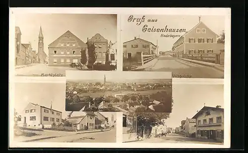AK Geisenhausen /Niederbayern, Vilsbrücke, Marktplatz, Ortsansicht aus der Vogelschau, Strassenpartie