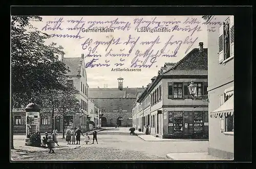 AK Germersheim, Ludwigsstrasse mit Artilleriekaserne