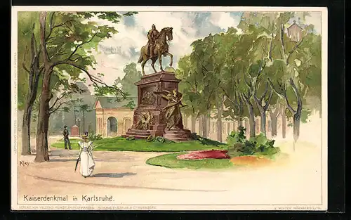 Künstler-AK Heinrich Kley: Karlsruhe, Kaiserdenkmal im Grünen