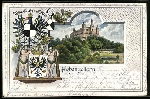 Passepartout-Lithographie Hohenzollern, Schloss, Wappen